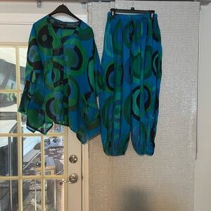 Stylish Blue and Green Women's Jumpsuit